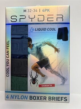 SPYDER 4 Pack Liquid Cool Nylon Boxer Briefs Men's M 32-34 Nylon multicolor